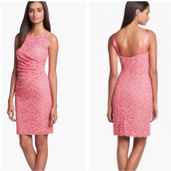 Aidan Mattox Dresses & Skirts - Aidan Mattox Beaded Fitted Ruched Cocktail Dress Pink lace Sleeveless Size 4 NWT